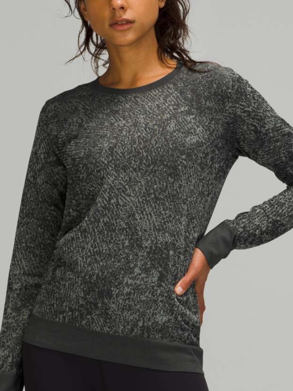 Lululemon Swiftly Breathe Long Sleeve Floral Fauna Black / Rhino Grey Sz 8